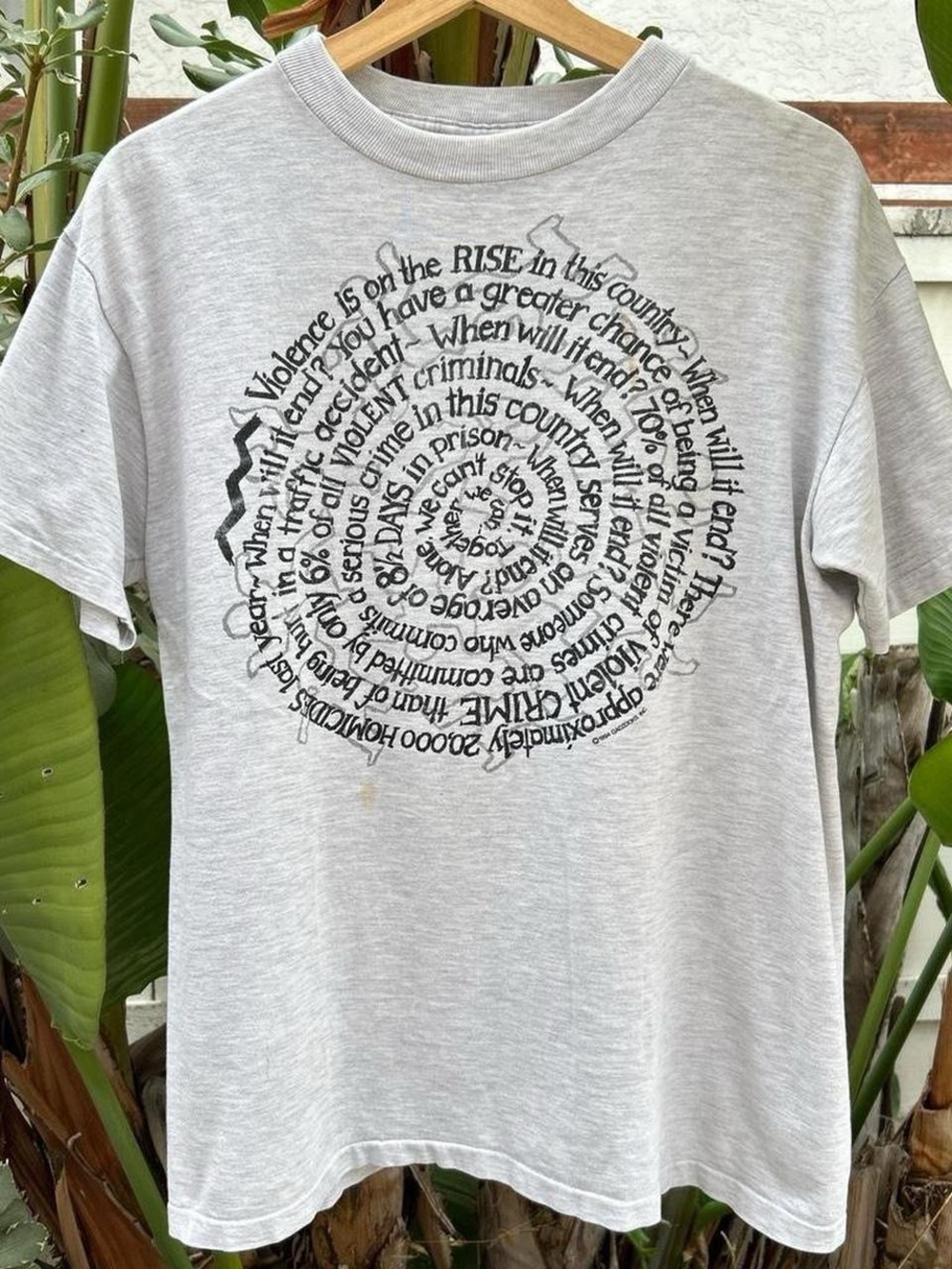 Vintage 1994 Horizon Violent Crime Statistics Graphic T Shirt Large
